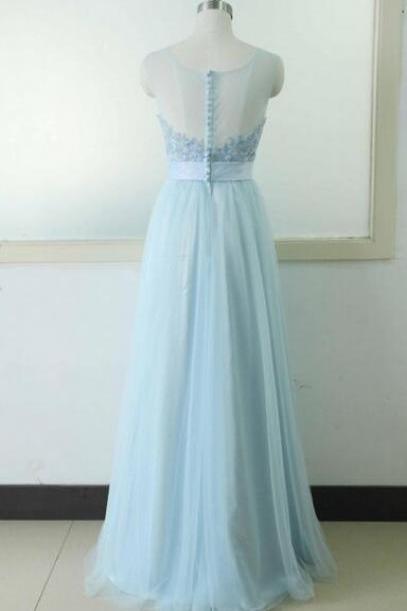 Sleeveless Tulle Party Dress Light Blue Lace Bridesmaid Prom Dress Custom A-line Wedding Party Gown Sexy Sky Blue Cocktail Lace Gowns