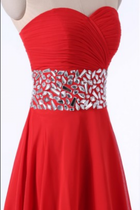 Fashion Red Prom Dresses,sweetheart Homecoming Dresses,knee Length Party Dresses,chiffon Cocktail Dresses,crystals Bridesmaid Dresses