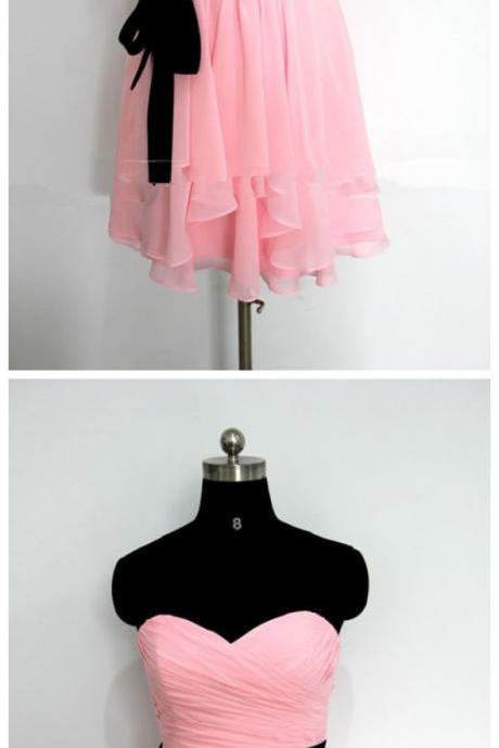 Sexy Short Sweetheart Pink Chiffon Prom Dress , Graduation Dresses