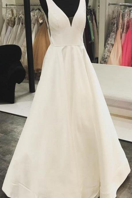 Princess V Neck White Long Prom Dress