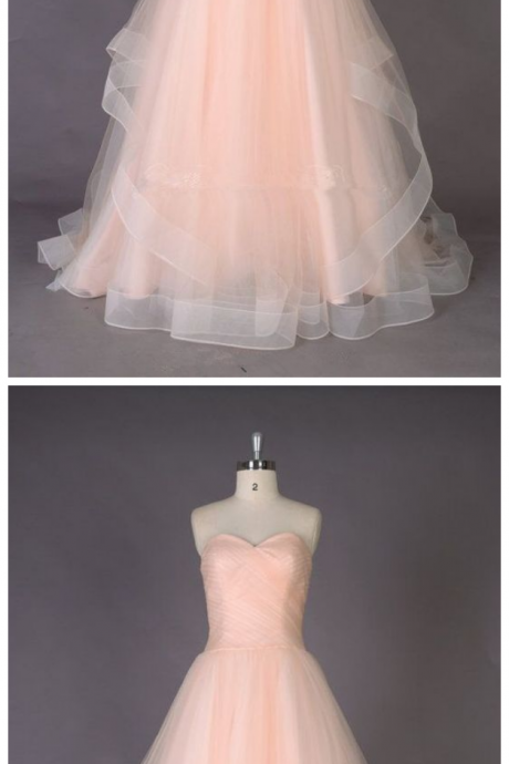 Lovely Handmade Peach Pink Long Tulle Prom Gowns