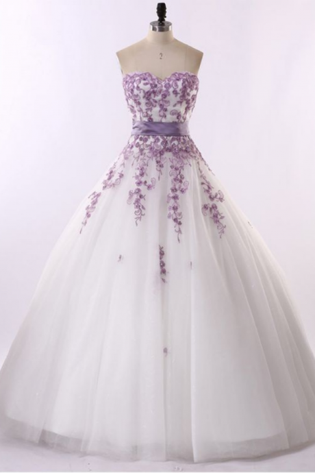 Sashes Strapless Appliques Ball Gown Wedding Dress