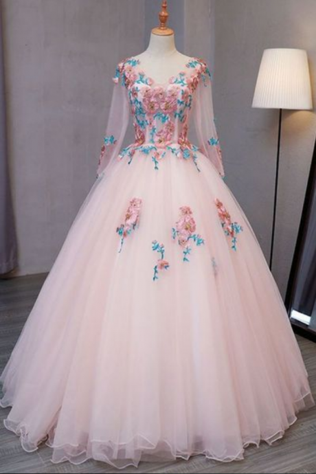 Tulle V Neck Long Customize Prom Dress, Long Lace Evening Dress