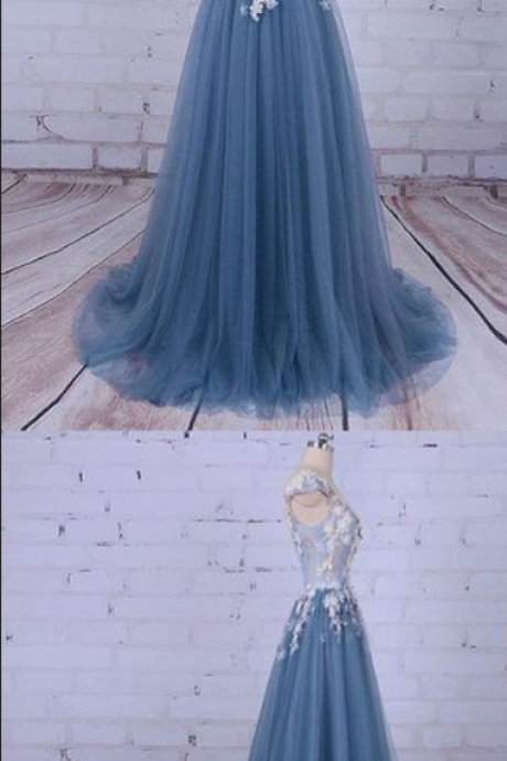 Prom Dress,sexy Prom Dresses,long Party Prom Dress,beaded Prom Dress,ball Gown Blue Lace Prom Dresses