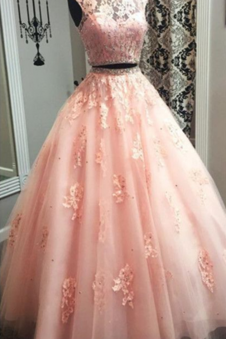 Blush Pink Lace Ball Gowns Quinceanera Dresses Two Piece