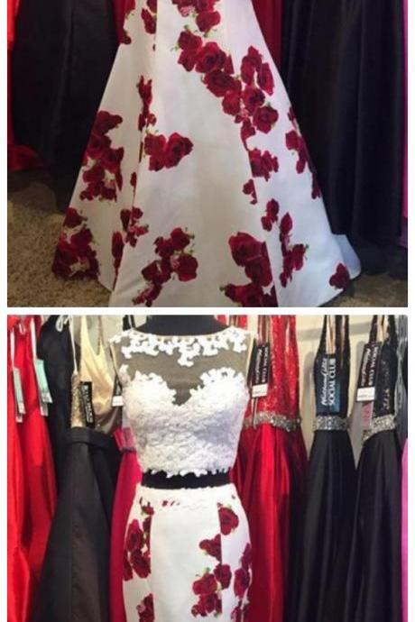 Two Piece Prom Dresses, Flower Prom Dress, Formal Prom Dresses, Mermaid Prom Dress,long Evening Dresses