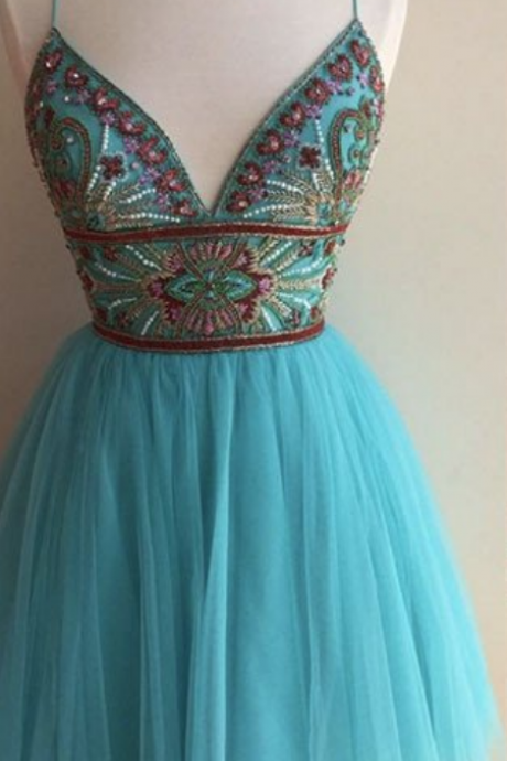 Homecoming Dresses,blue V Neck Tulle Short Prom Dress, Cute Homecoming Dress