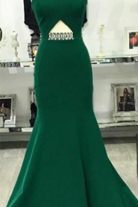 Green V Neck Mermaid Long Prom Dress, Green Evening Dress For Teens