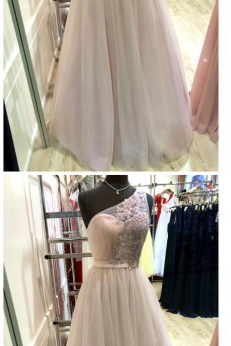 One shoulder prom dresses ,A-line decals long prom dress,chiffon tulle evening dress, formal dress