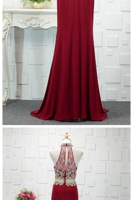 Red Newest Tulle & Spandex High Collar Mermaid Evening Dresses With Beadings