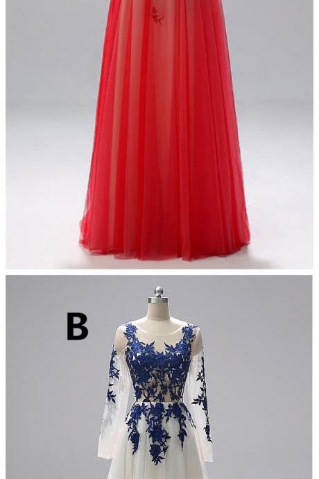 In Stock Winsome Tulle Jewel Neckline Floor-length A-line Evening Dresses With Lace Appliques