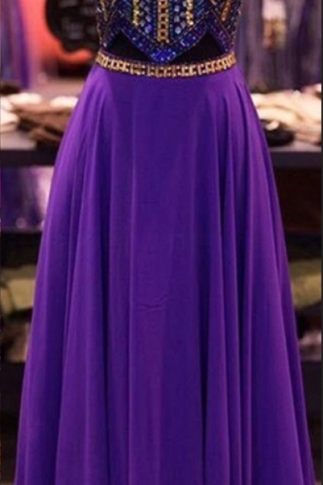 Design Purple Beaded Prom Dress,open Back Prom Dresses,charming Evening Dresses,evening Gowns,elegant Party Dresses