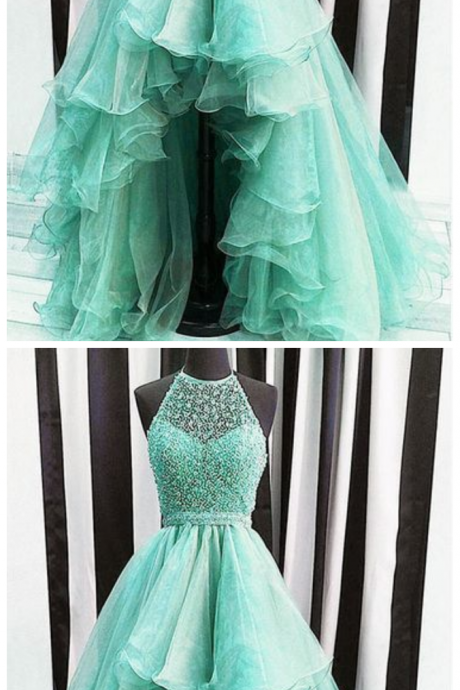 High Front And Low Back Prom Dresses, Organza Prom Dresses, Beaded Prom Dresses , Ruffle Prom Dresses, Organza Prom Dresses