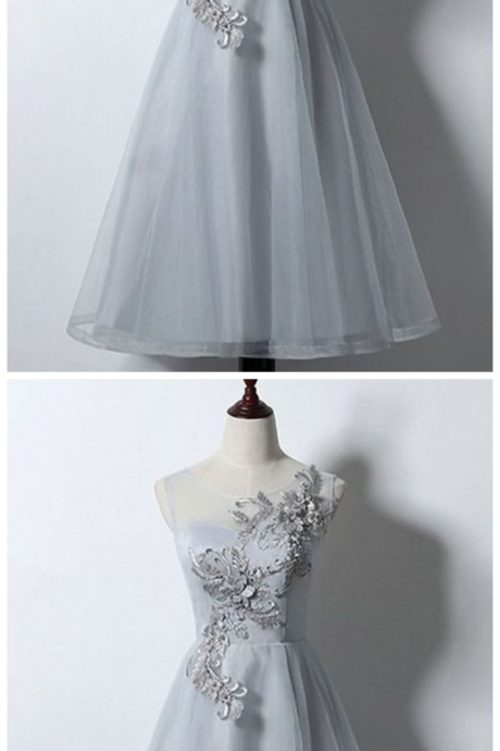Tulle Mid Length Halter Prom Dress With Applique