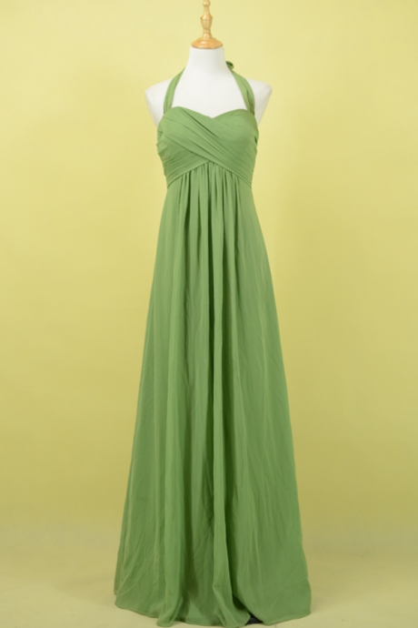 Green Prom Dress Evening Dress, A-line Halter Chiffon Formal Dress Prom Dresses, Long Bridesmaid Dress