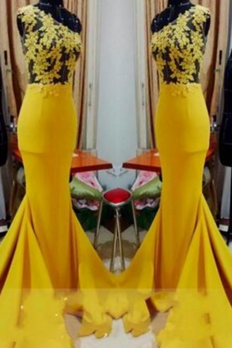 Real Photos Yellow Long Mermaid Prom Dresses 2018 See Through Sheer Lace Top One Shoulder Satin Prom Gowns With Sweep Train