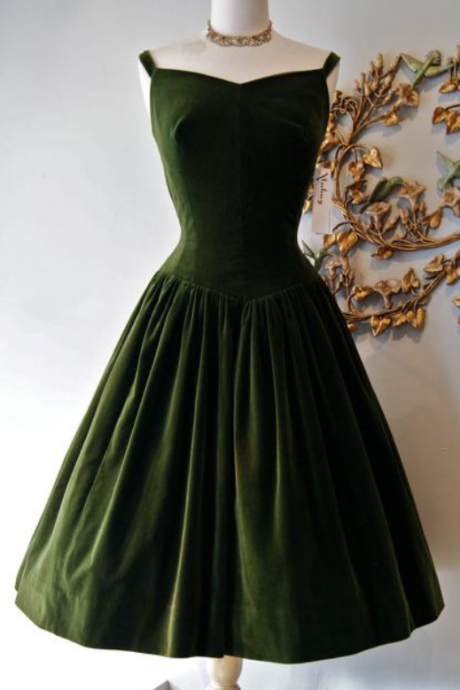 Vintage Prom Dress, Dark Green Velvet Prom Dress, Mini Short Homecoming Dress