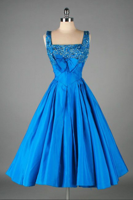 1950s Vintage Prom Dress, Blue Prom Gowns, Mini Short Homecoming Dress