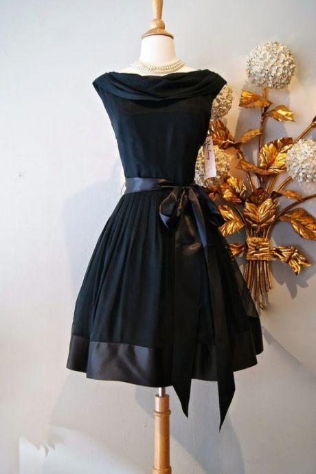 1950s Vintage Prom Dress, Black Prom Gowns, Mini Short Homecoming Dress