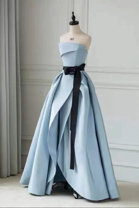Sexy Blue Strapless Long Dress, Tight Waist Party Dress, Formal Banquet Evening Dress