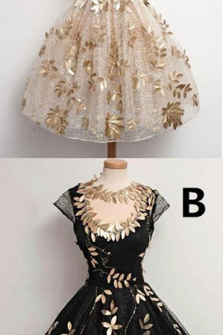 Customized Knee-length Prom Dress,homecoming Dress ,short Dresses With Applique ,round Neck Morden Homecoming Dresses