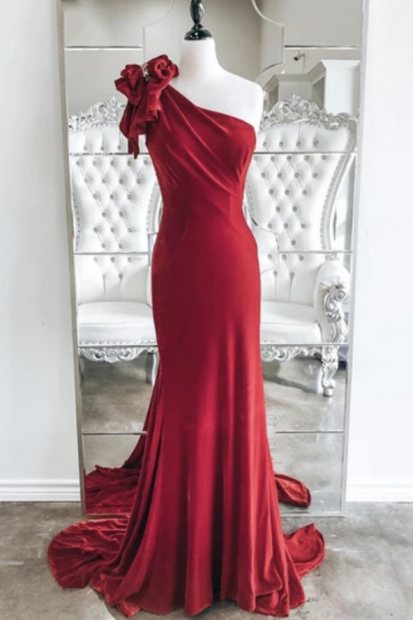Velvet Long Prom Dress One Shoulder Evening Dress
