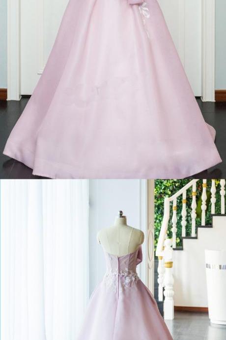 Pink Satin ,a-line Simple, Long Sweet Prom Dress, Long Evening Dress With Bow Knot, Party Dress ,sexy Custom Made, Fashion