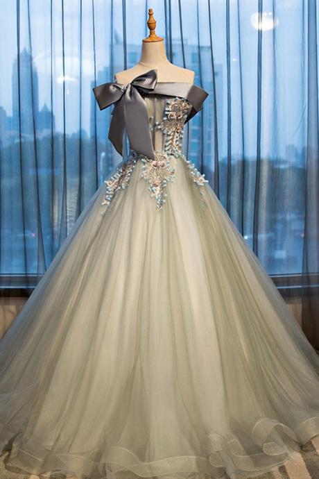 unique tulle long prom dress,grey evening dress, strapless ,long applique senior prom dress ,floor length prom gown,sweetheart neck Prom Dresses 2018,New Fashion,Custom Made