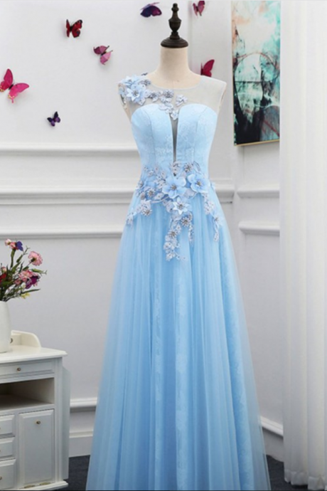 Prom Dresses A-line, 3d Flower Applique Prom Dresses , Long Prom Dresses,custom Made,floor Length