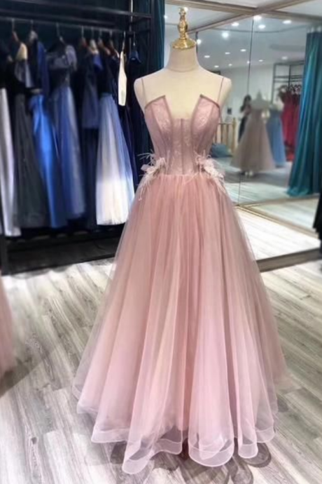 Charming Tulle Straps Long Formal Gown, Elegant Party Dress