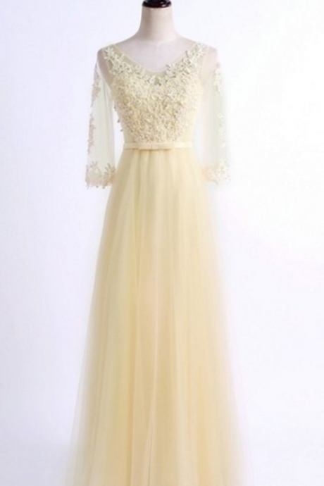 The Champagne Appliques Dress For The Wedding Dress Of The Long Sleeves Wedding Gown