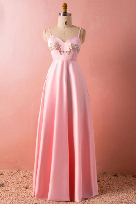 Halter Taffeta Prom Dress,v Neck Formal Gown,floor Length Evening Dress Pink Party Dress