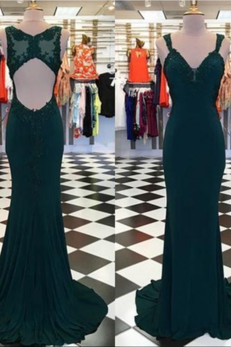Open Back Evening Dress Mermaid Long Prom Dress With Applique Fashion Wedding Party Dress