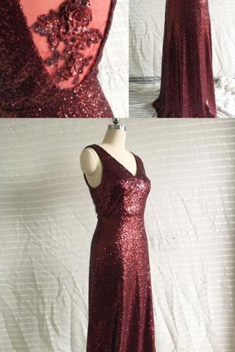 Sparkly Sequins Burgundy Long Prom Dress,fashion Prom Dress,sexy Party Dress,custom Made Evening Dress