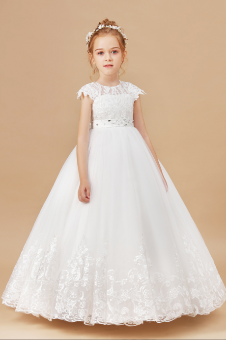 Flower Girl Dresses,sleeveless Baby Kids Clothes Children Kids Clothing Appliques Kids Girl Wedding Evening Gowns Party Dresses