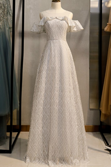 A-line Sequins Bateau Neck Long Prom Dress