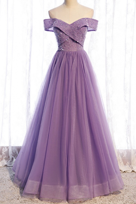 Tulle Off The Shoulder Beading Prom Dress