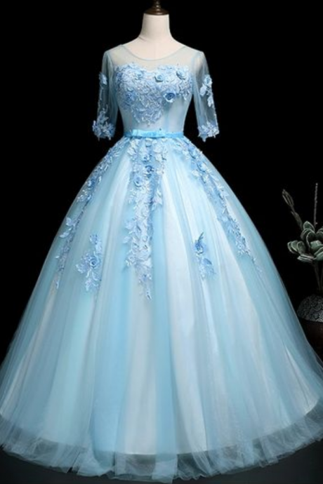 Tulle Lace Prom Dresses,applique Sheer-straps Jewel Sweet 16 Dress
