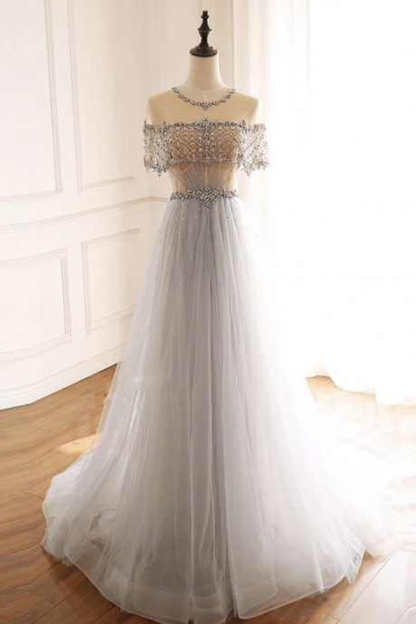 Tulle Beads Long Prom Dress Evening Dress