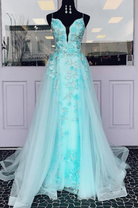 tulle lace long prom dress evening dress