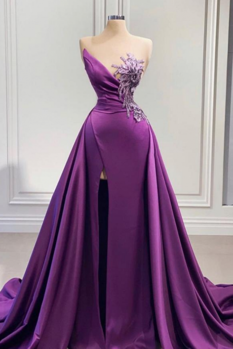 Mermaid Dress With High Slit Detachable Train,wedding Reception Dress, Satin & Lace Wedding Dress, African Prom Dress, Evening Dress
