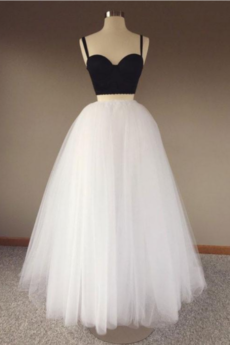 Black And White Party Dress,spaghetti Straps Evening Dress, Tulle Prom Dress
