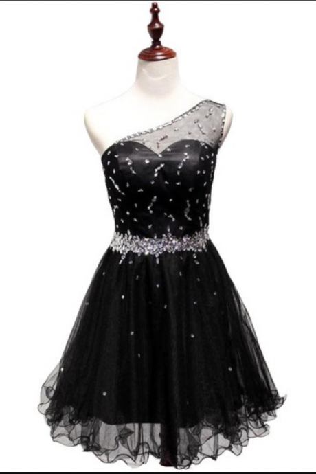 One Shoulder Prom Dress,beaded Prom Dress,mini Prom Dress,fashion Homecoming Dress,sexy Party Dress, Style Evening Dress