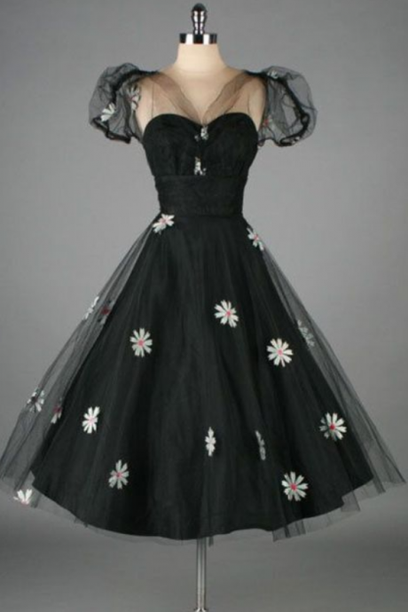 Vintage Ball Gown Homecoming Dresses Crew Neck Black Mini Short Cocktail Dress