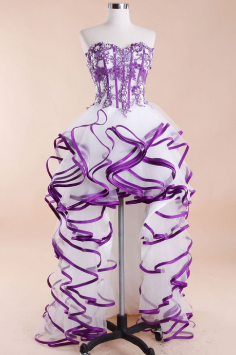 Strapless Hi-Low Ruffles Prom Dress