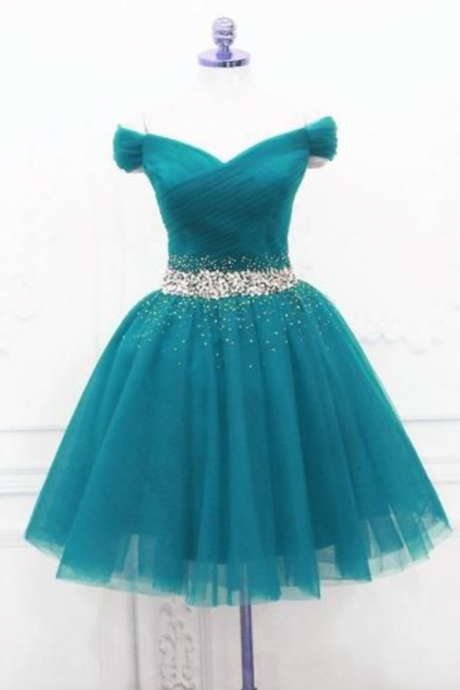 Cute Teal Blue Off Shoulder Sweetheart Prom Dress, Short Party Dress Homecoming Dress