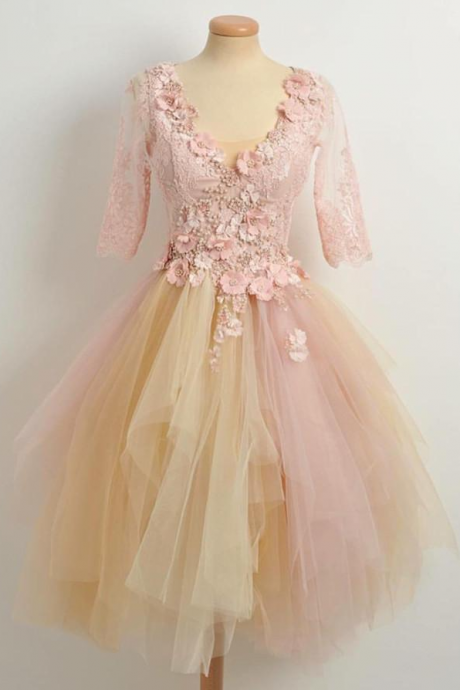Charming Prom Dress,half Sleeve Prom Gowns,lace Homecoming Dress,short Prom Party Dress