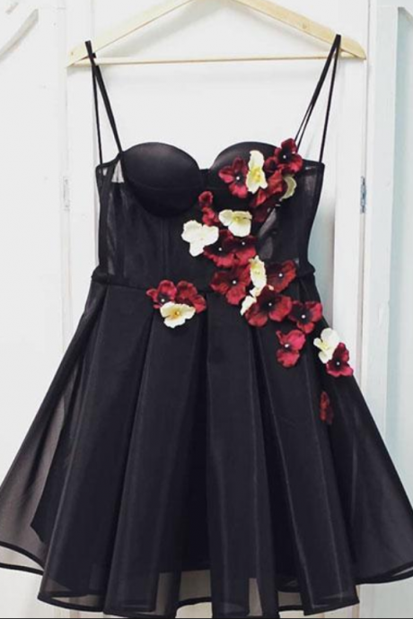 Black tulle sweetheart neck short prom dress, black homecoming dress
