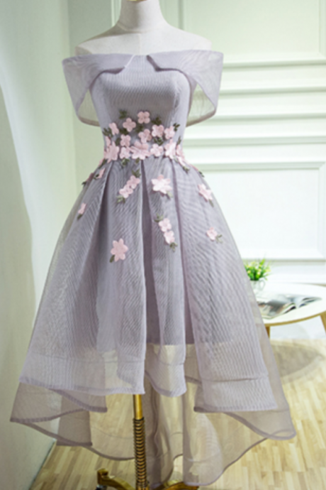 Fashion Women Gray Long Dress Strapless Pink Floral Print Irregular Dress