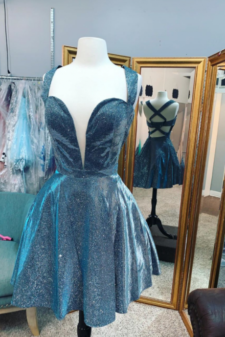 Princess Blue Short Homecoming Dress